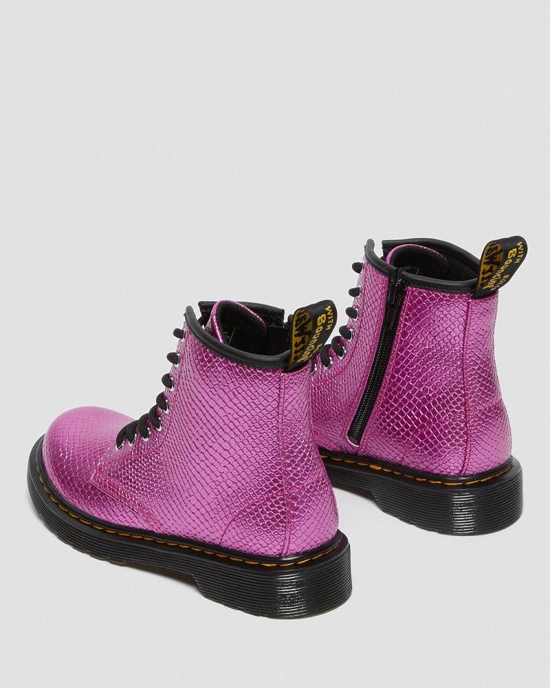 Kids' Dr Martens Junior 1460 Reptile Emboss Lace Up Boots Pink | AU 688QMA